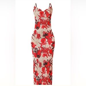 PLT - Nude Floral Print Plisse Strappy Maxi Dress